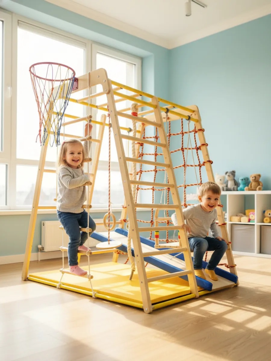 Детский спортивный комплекс Perfetto Sport Весёлый Малыш Wood горка фанерная - фото 2