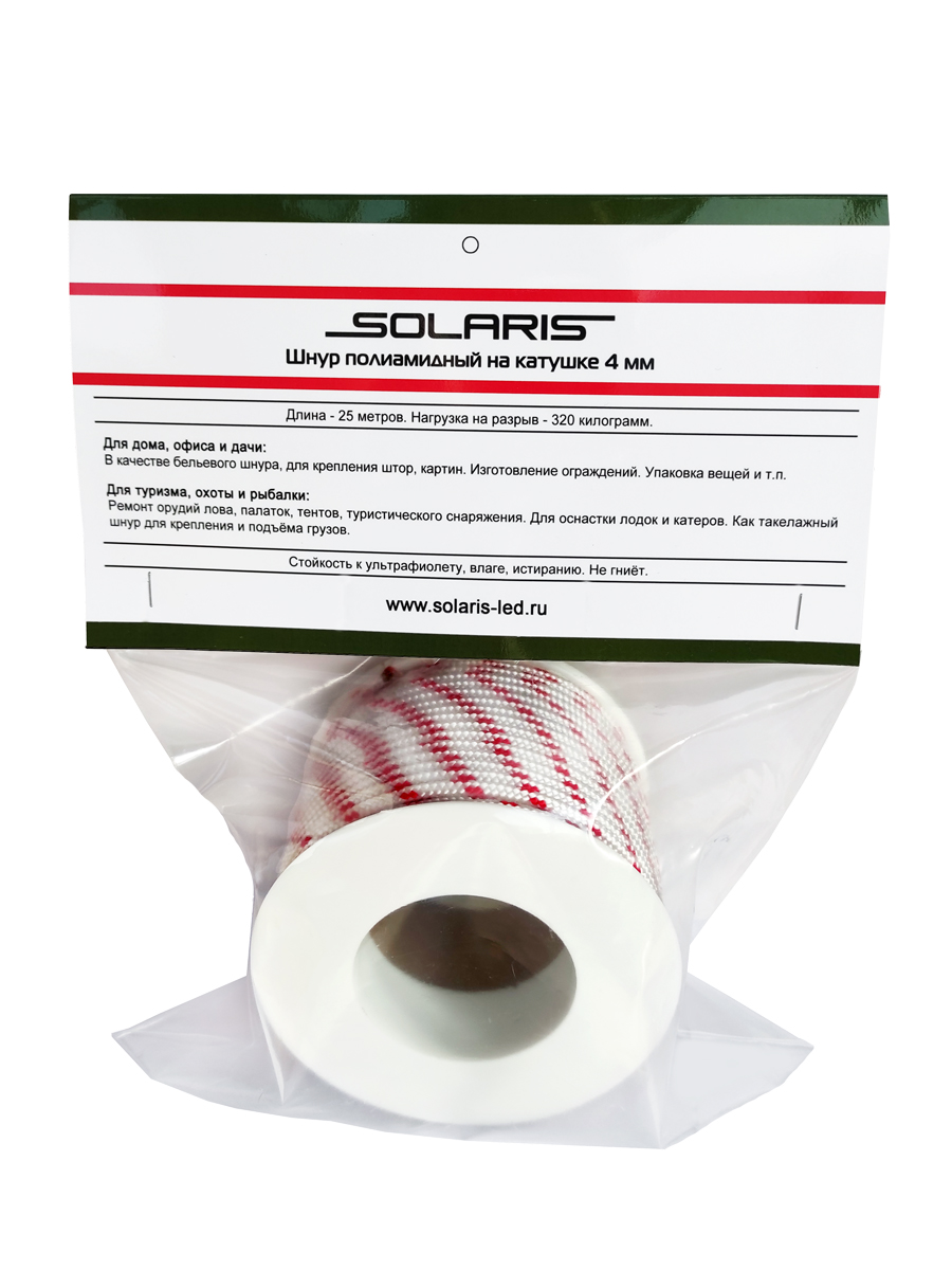 Шнур полиамидный Solaris на катушке 4 мм х 25 м, Белый, с красной маркировочной нитью - фото 2