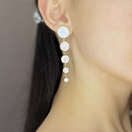 Серьги Homely Пять капель Gold/White в мешочке