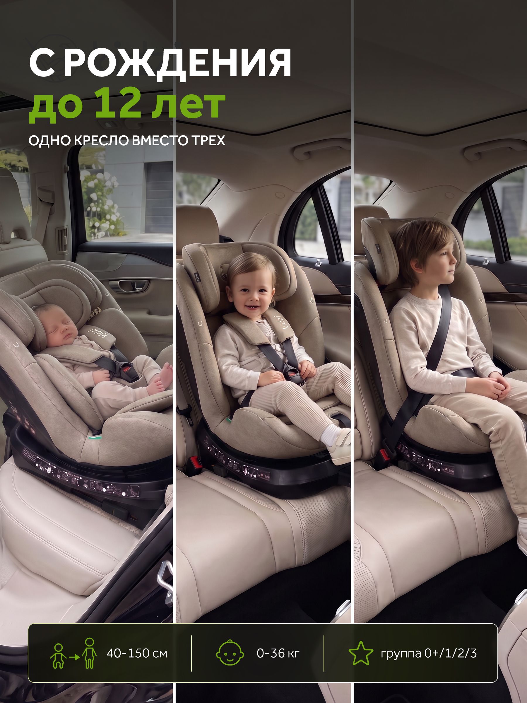 Автокресло Kidzi Spin Pro 360 i-SIZE c опорой Isofix 0+/1/2/3 (0-36 кг) коричневый - фото 3