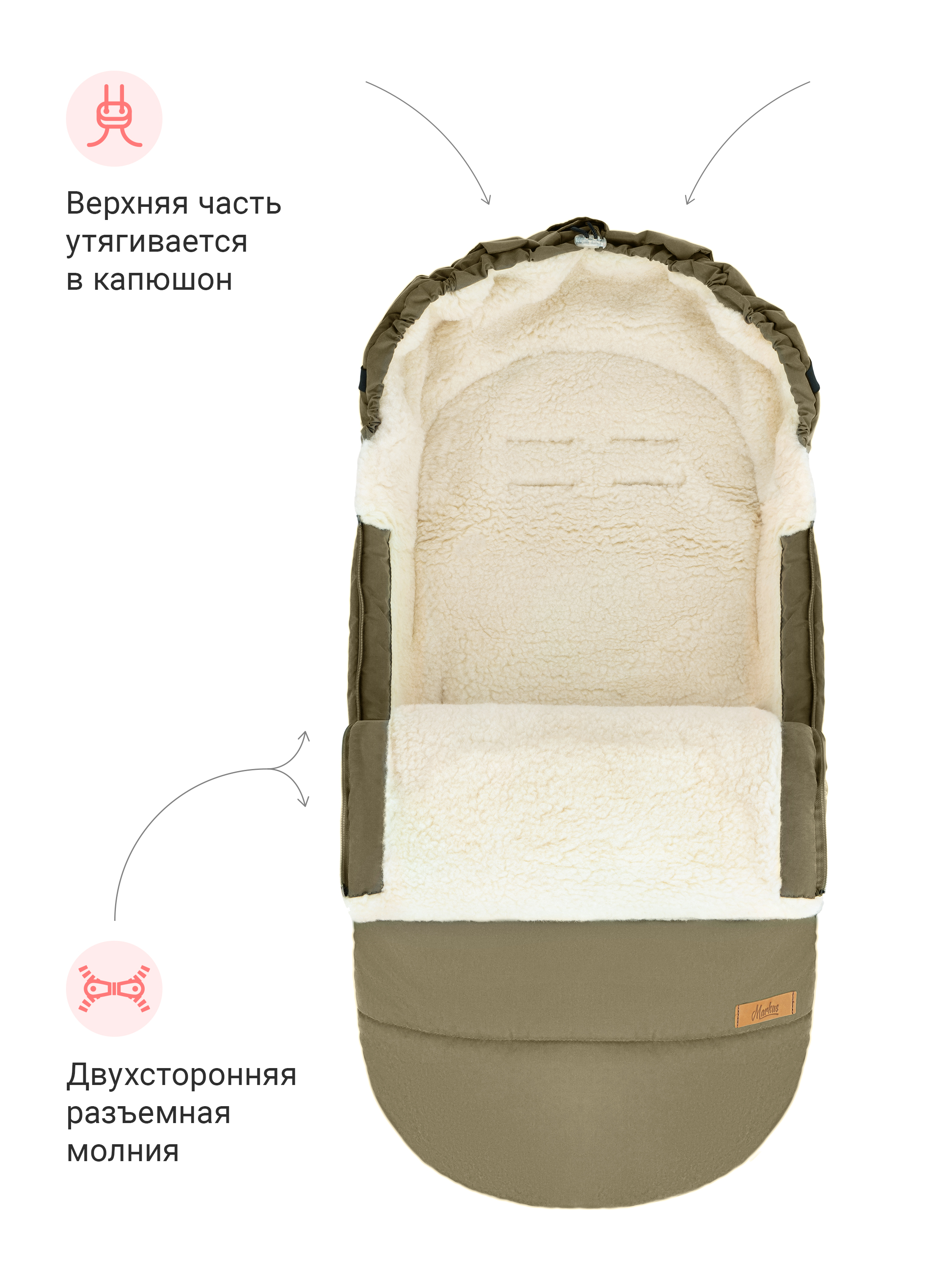Зимний конверт из овчины в коляску Huge Basic - фото 3