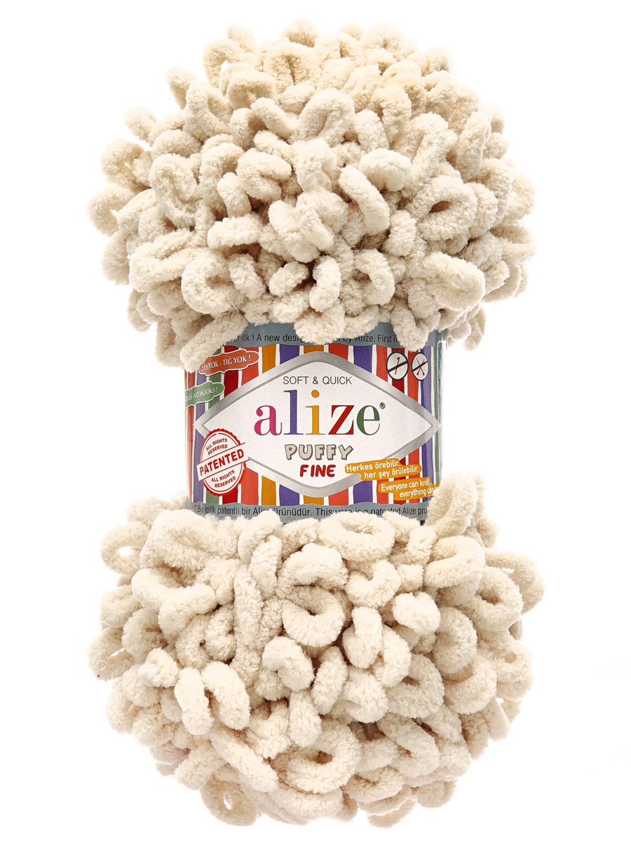 Пряжа для вязания Alize puffy fine 100 г 14.5 м микрополиэстер фантазийная мягкая 599 слоновая кость 5 мотков - фото 3