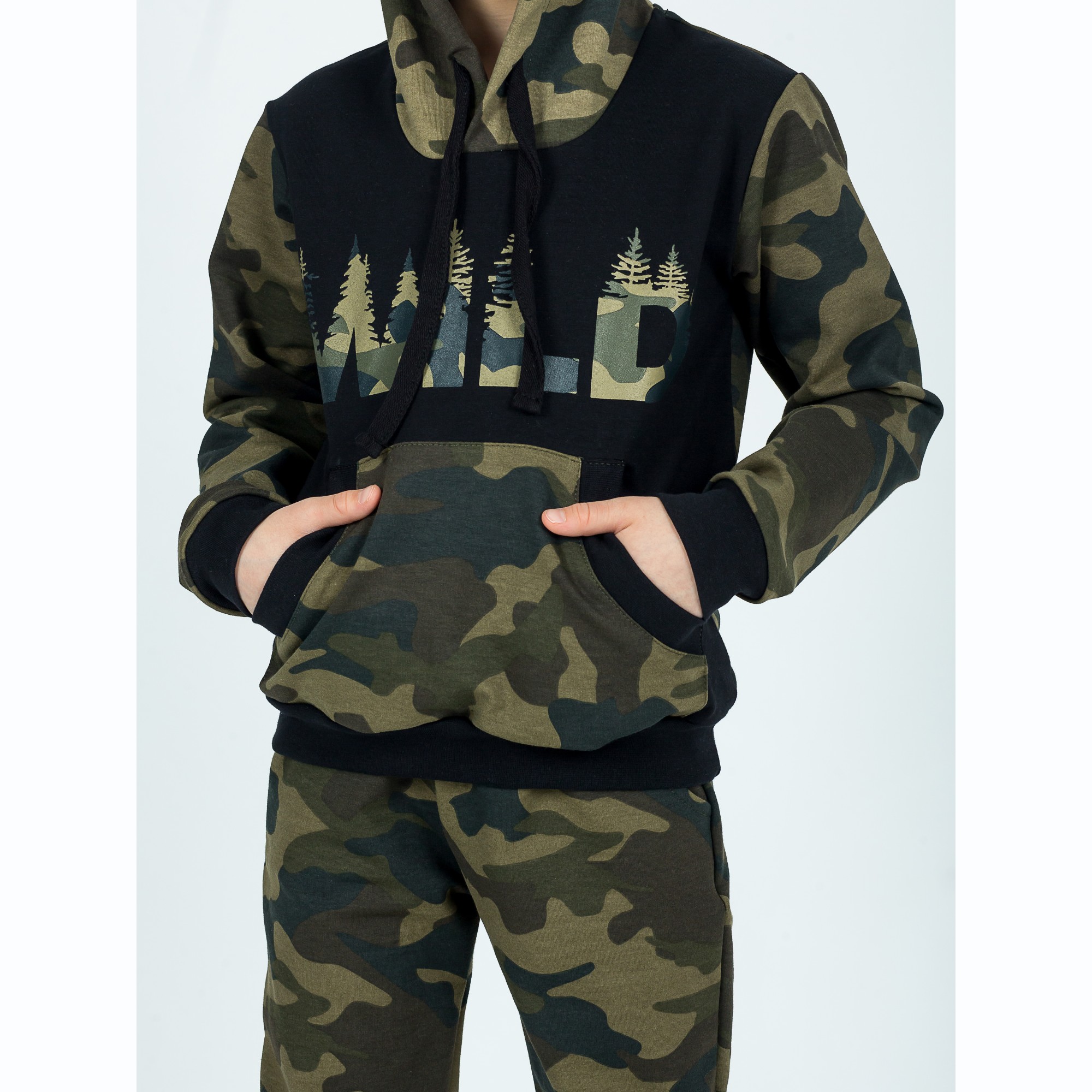 Костюм спортивный KiMMi co К-1408747 хаки черный лес - фото 14