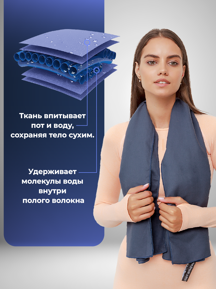 Полотенце спортивное OCEAS из микрофибры для бассейна цвет темно-серый 120х50 см - фото 6