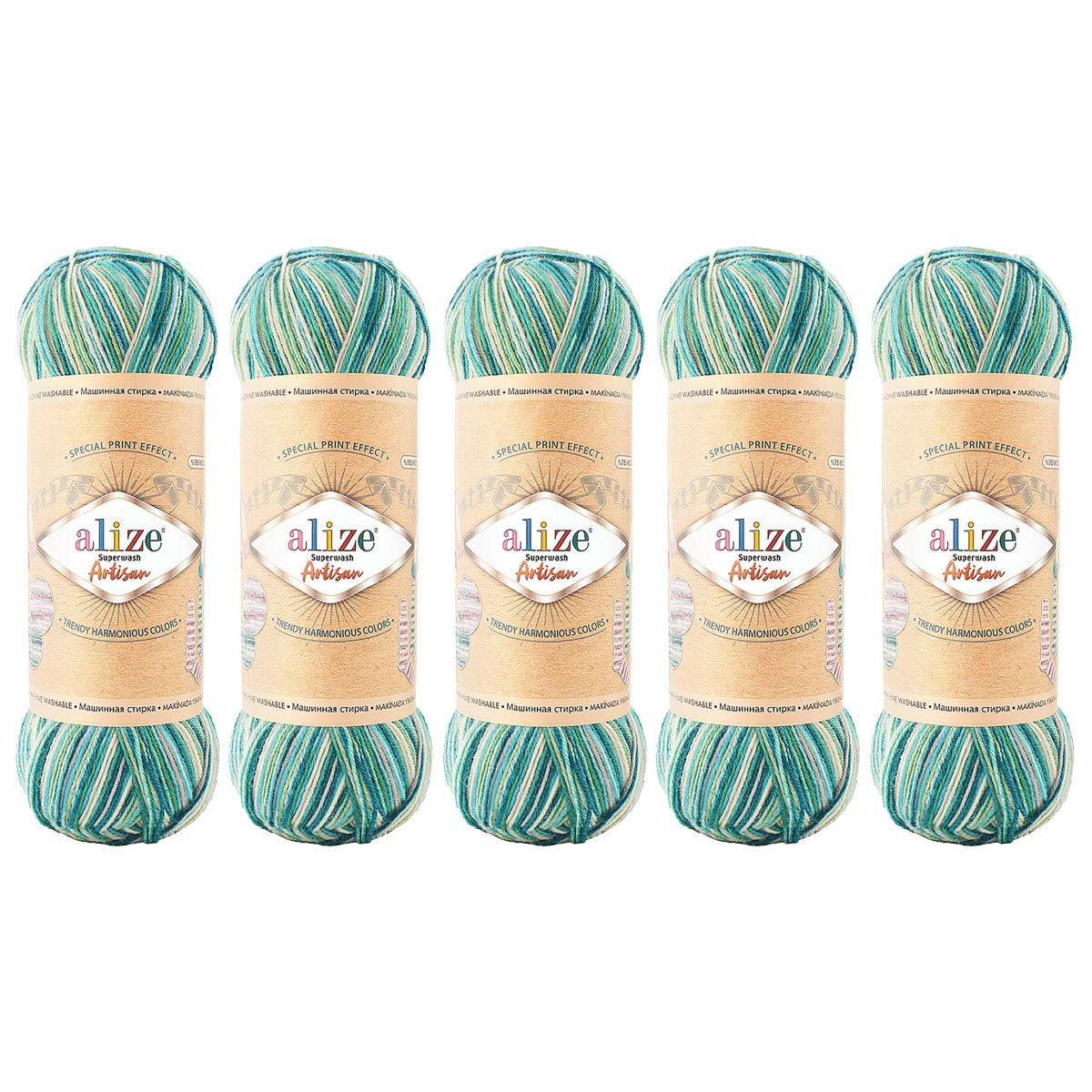Пряжа Alize тонкая для вязания одежды Superwash Artisan 100 г 420 м 5 мотков 9001 секционный - фото 6