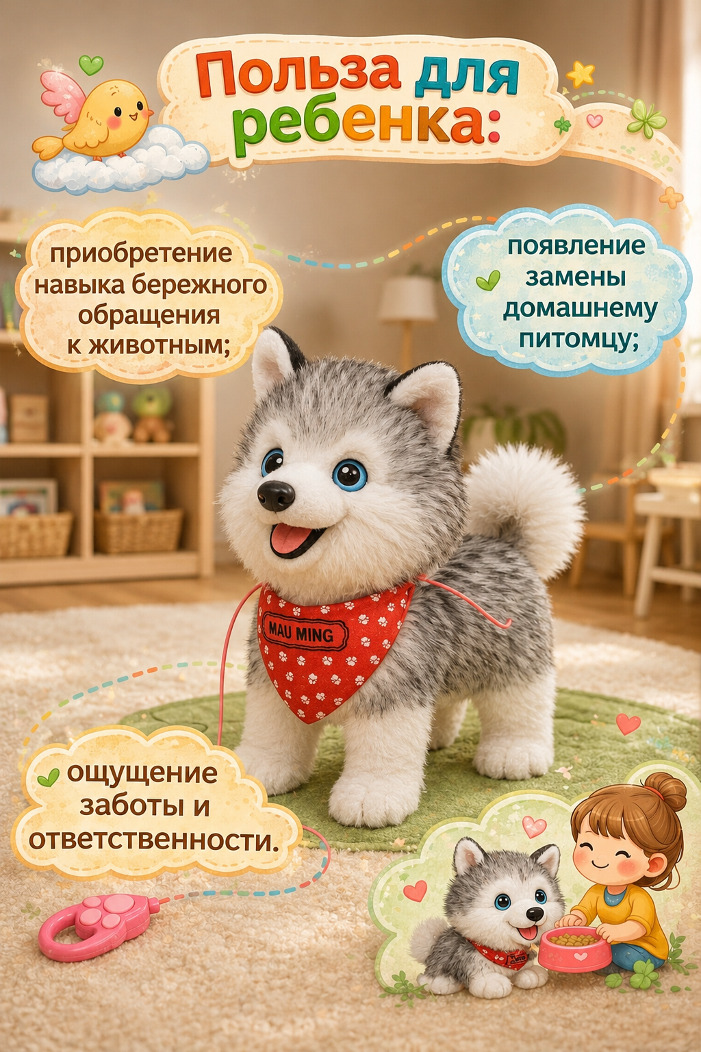Мягкая игрушка BalaToys Собачка на поводке - фото 3