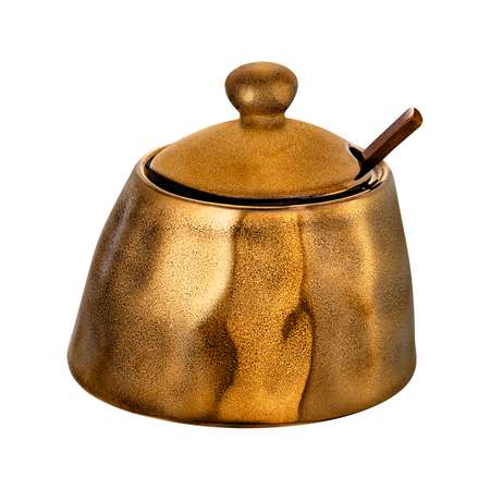 Сахарница Elan Gallery 550 мл 13х13х12 см Бронза с бамбуковаой ложкой