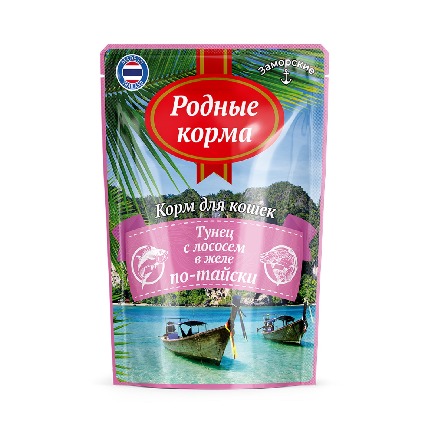 Корм для кошек Родные корма тунец-лосось в желе по-тайски пауч 70г - фото 1
