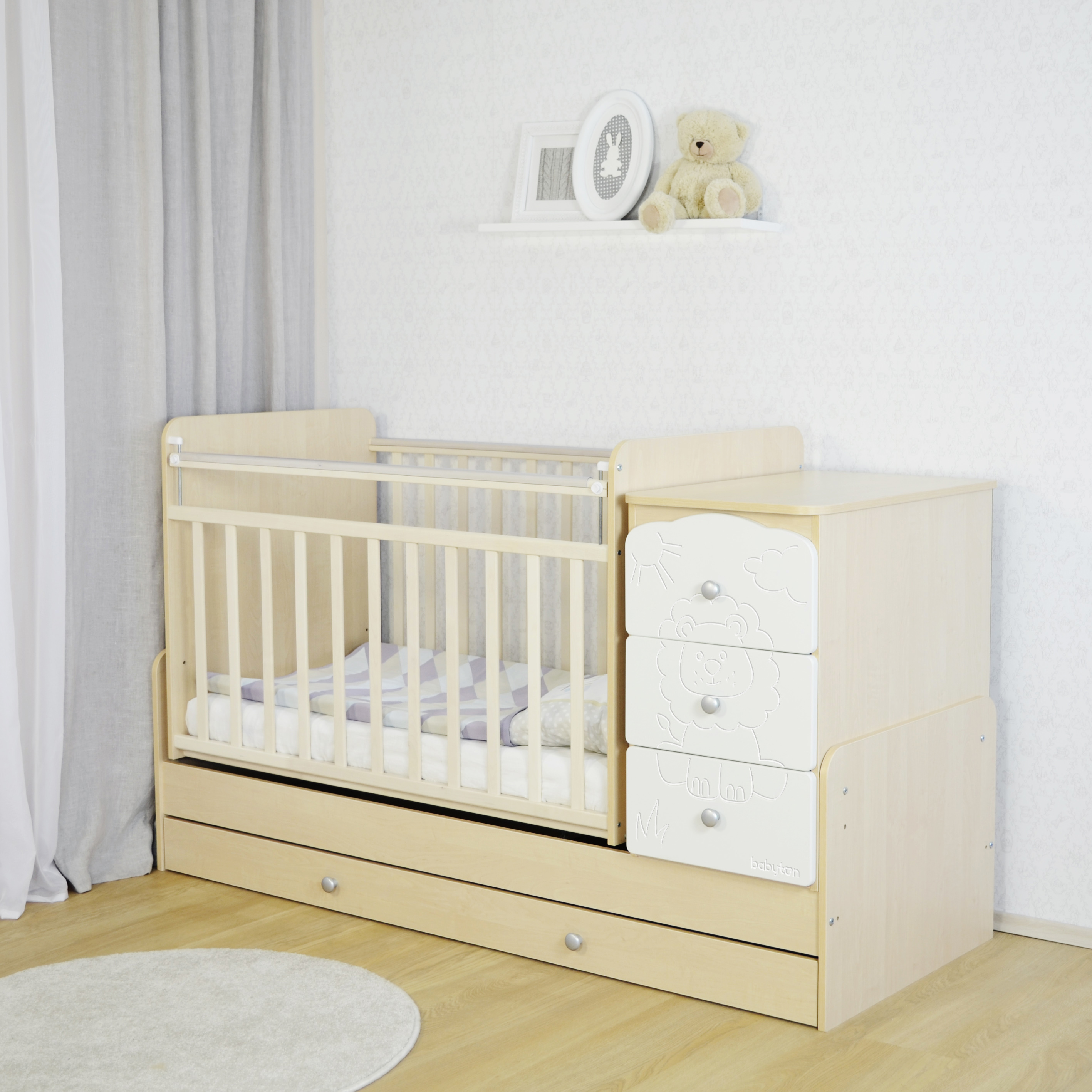 Детская кроватка Babyton прямоугольная, поперечный маятник (белый) - фото 6