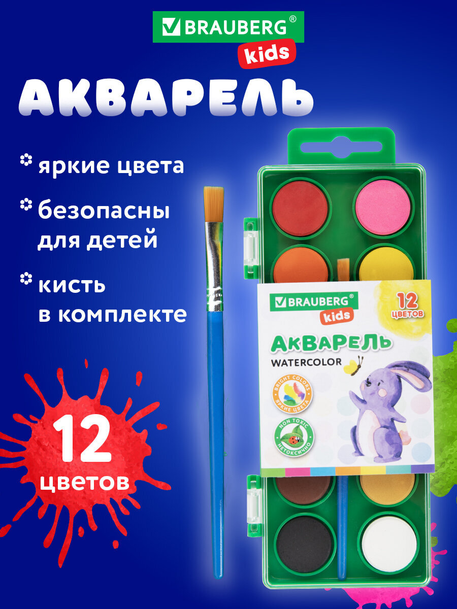 Краски акварель Brauberg 12 цв. - фото 1