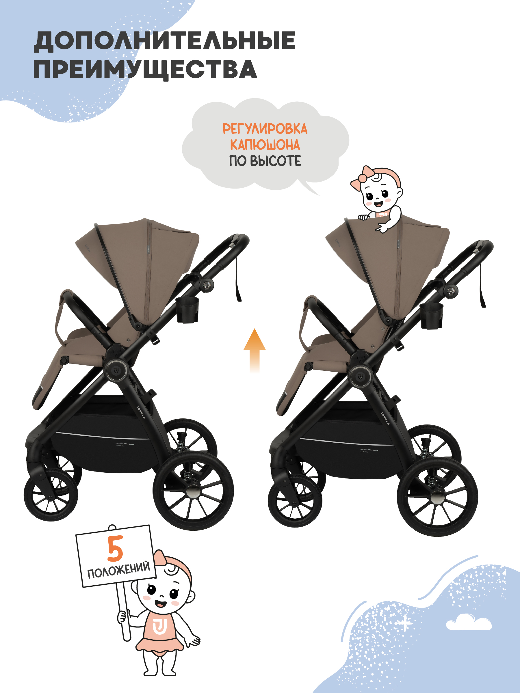 Коляска прогулочная JOVOLA LYRA темно-бежевый - фото 7