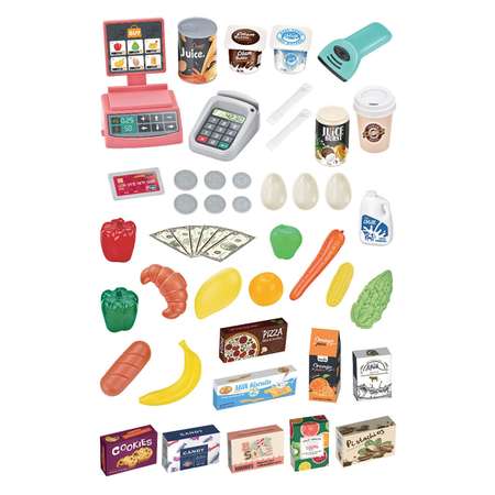 Игровой набор Jiacheng прилавок, касса, тележки и корзинки, продукты