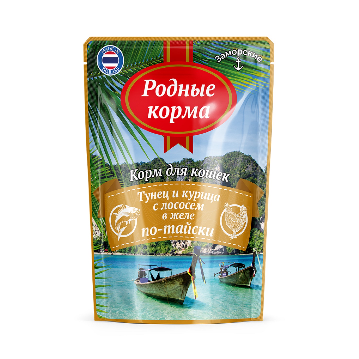 Корм для кошек Родные корма тунец-курица-лосось в желе по-тайски пауч 70г - фото 1