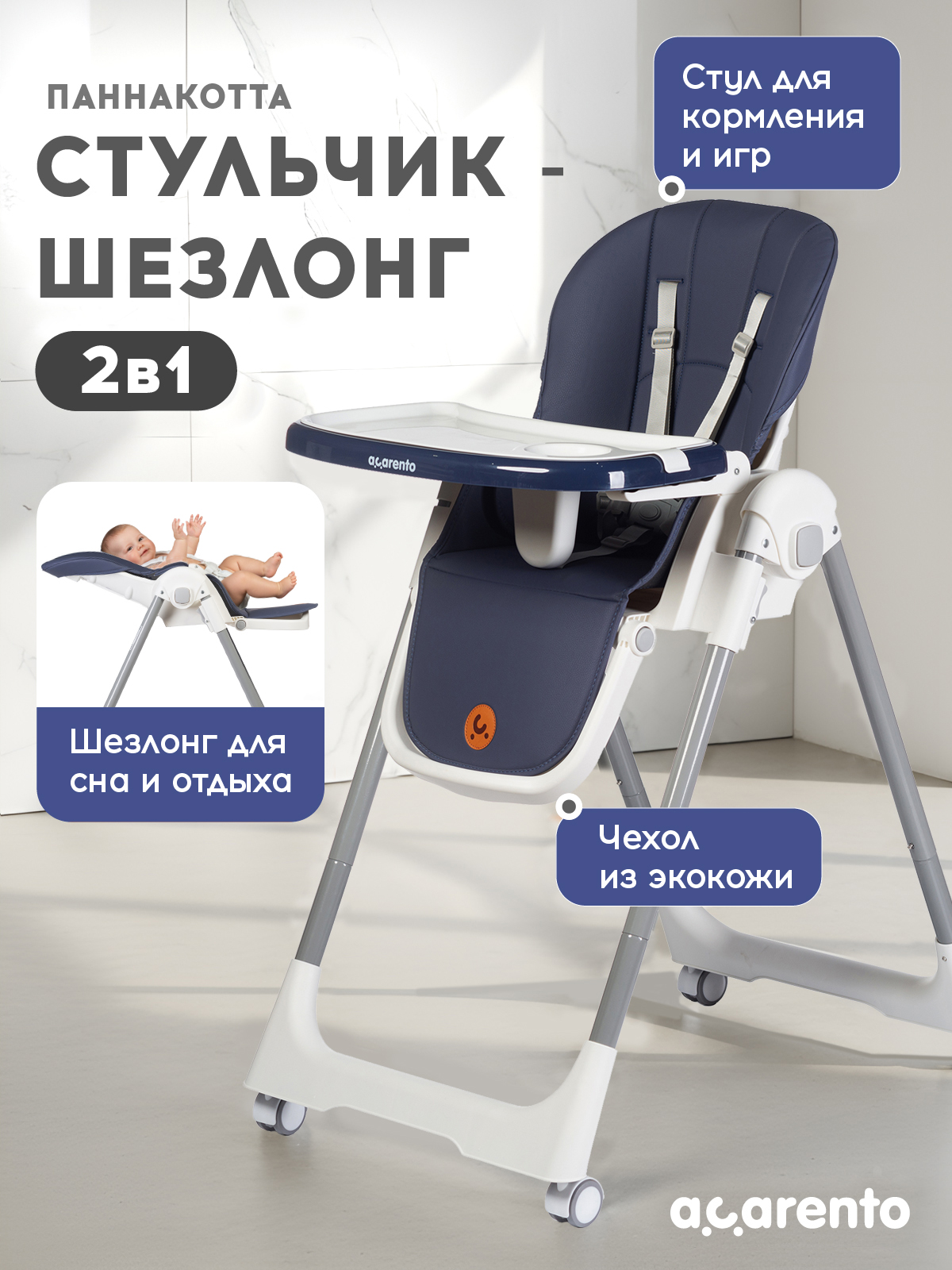 Стульчик для кормления Acarento Pannacotta синий - фото 1