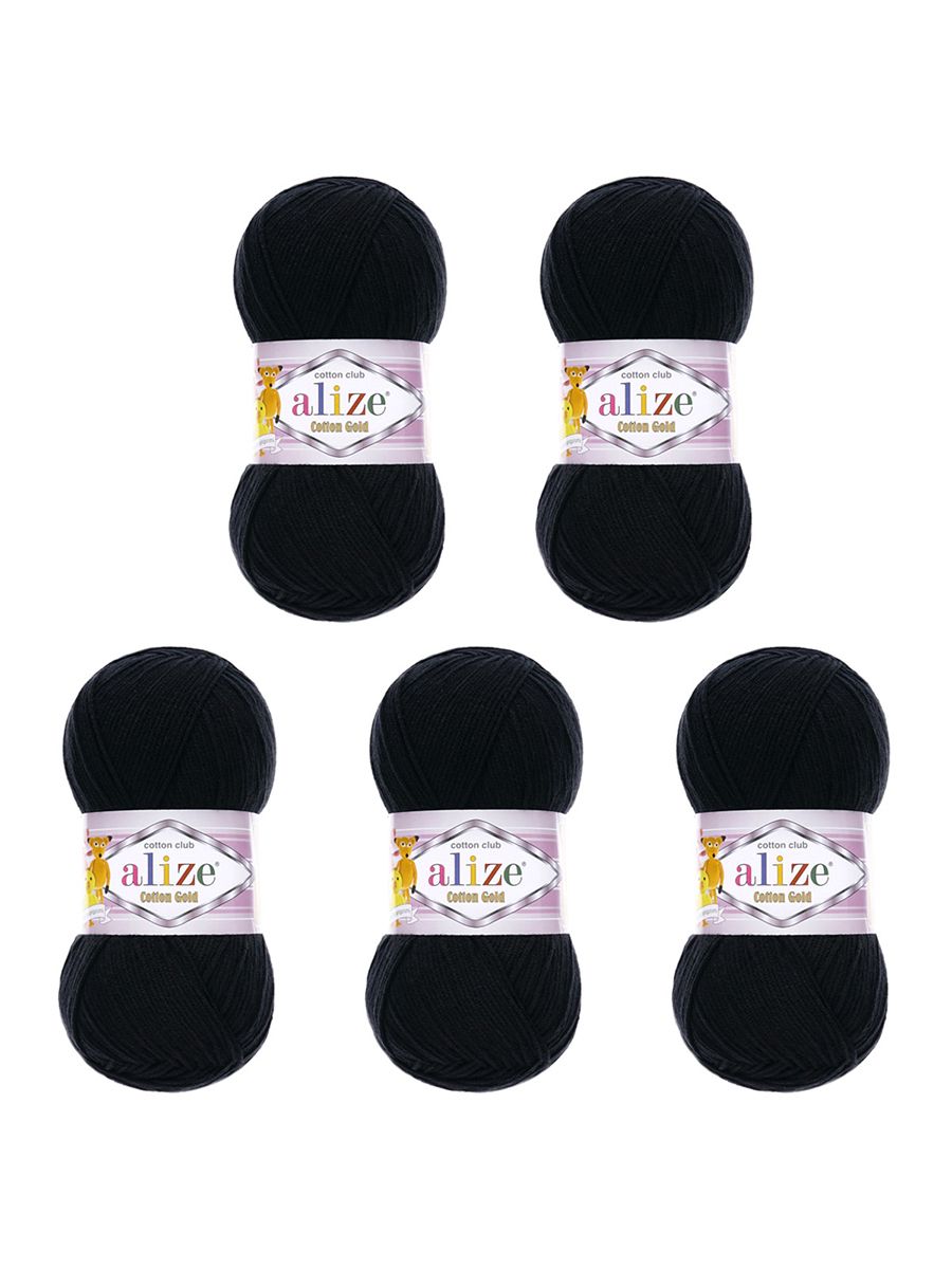 Пряжа Alize для теплой одежды пледов игрушек Cotton gold 100 гр 330 м 5 мотков 60 черный - фото 6
