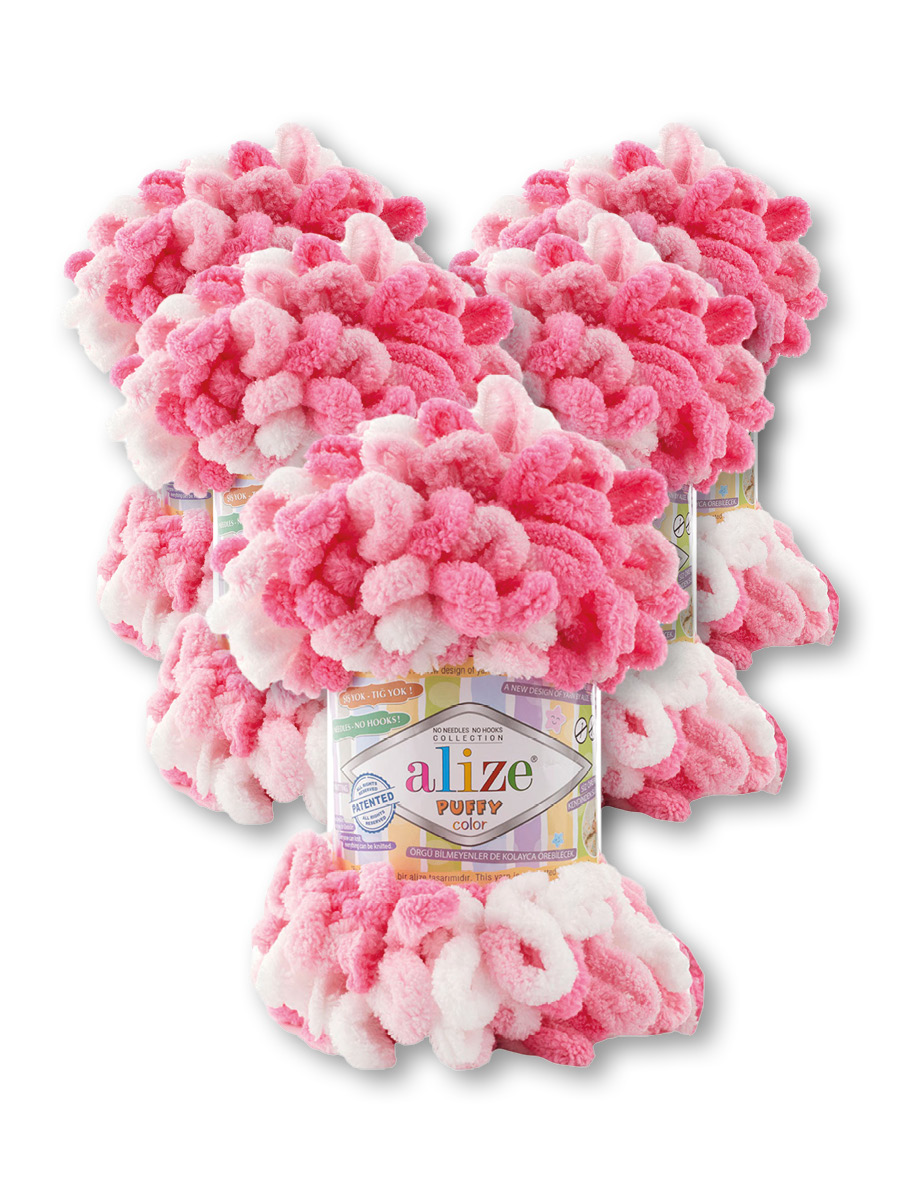 Пряжа для вязания Alize puffy color 100 г 9 м микрополиэстер плюшевая мягкая 6383 секционный 5 мотков - фото 3