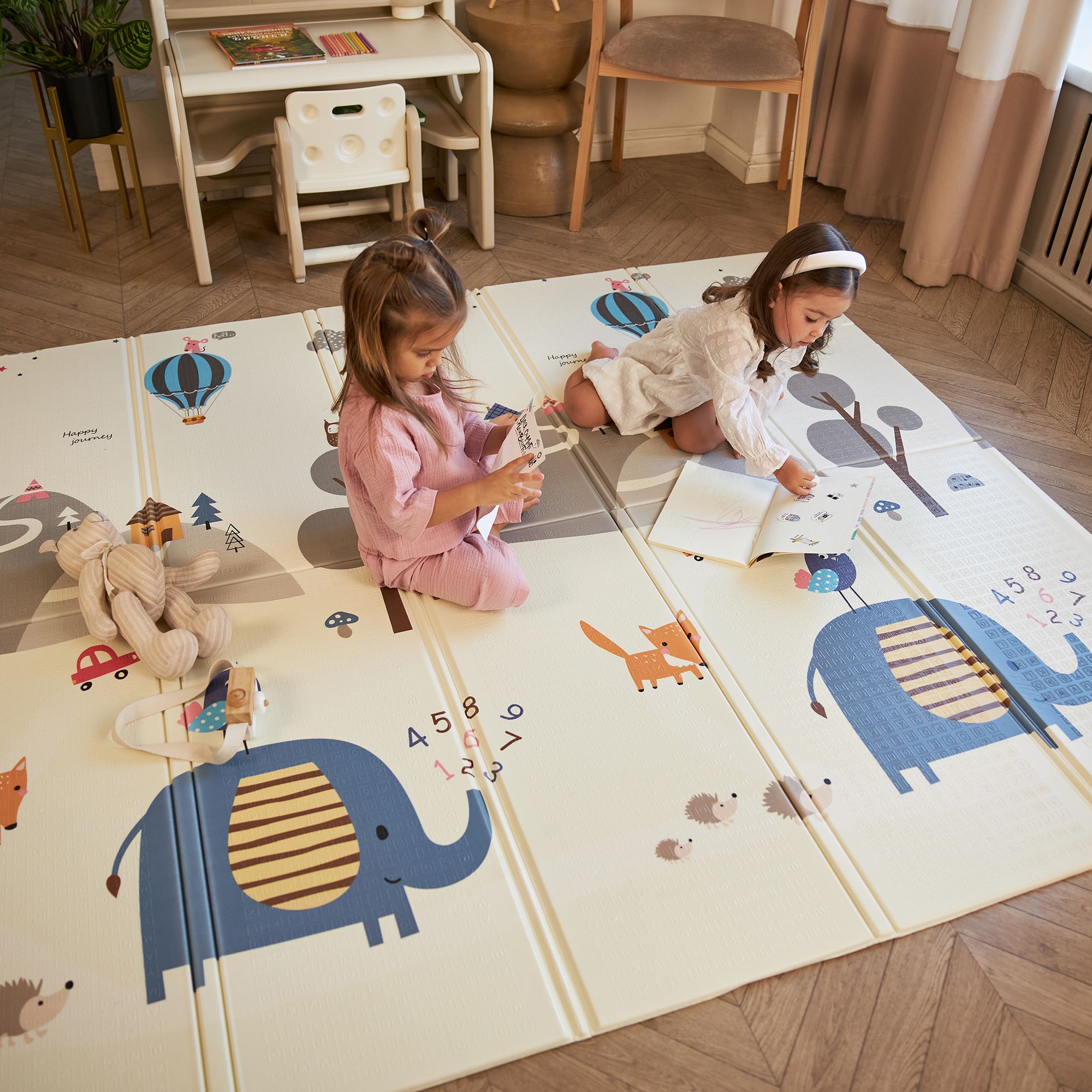 Игровой коврик складной для детей UNIX Kids Numbers 150x200 см, двусторонний, развивающий, цифры и животные, текстурная поверхность, развивающий - фото 9