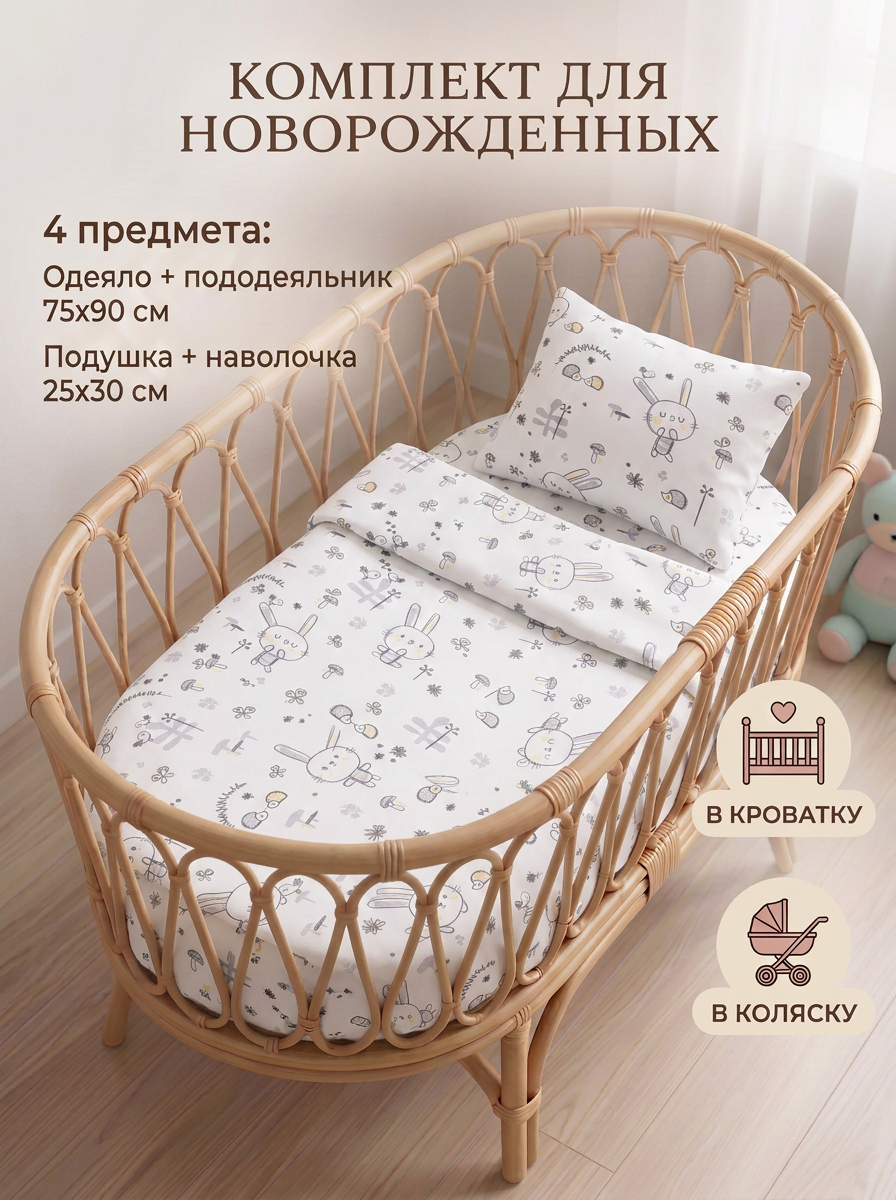 Изображение товара Комплект постельного белья Daisy 4 предмета для новорожденных из хлопка