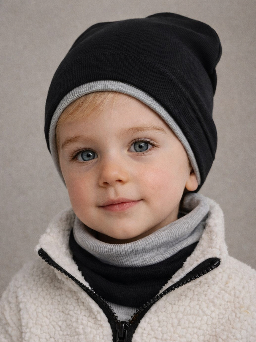 Шапка и снуд ПриКиндер U-A211 Цвет: Черный/серый меланж - фото 1