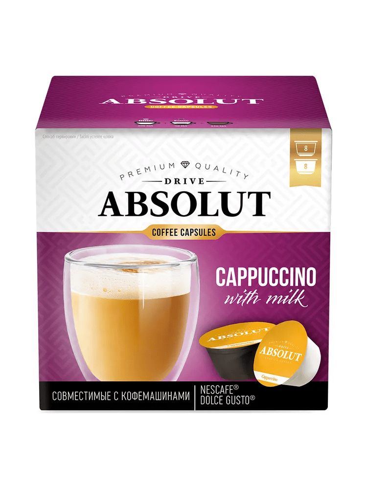 Кофе в капсулах ABSOLUT DRIVE КАПУЧИНО для кофемашин Dolce Gusto (Дольче Густо) 16 капсул - фото 1