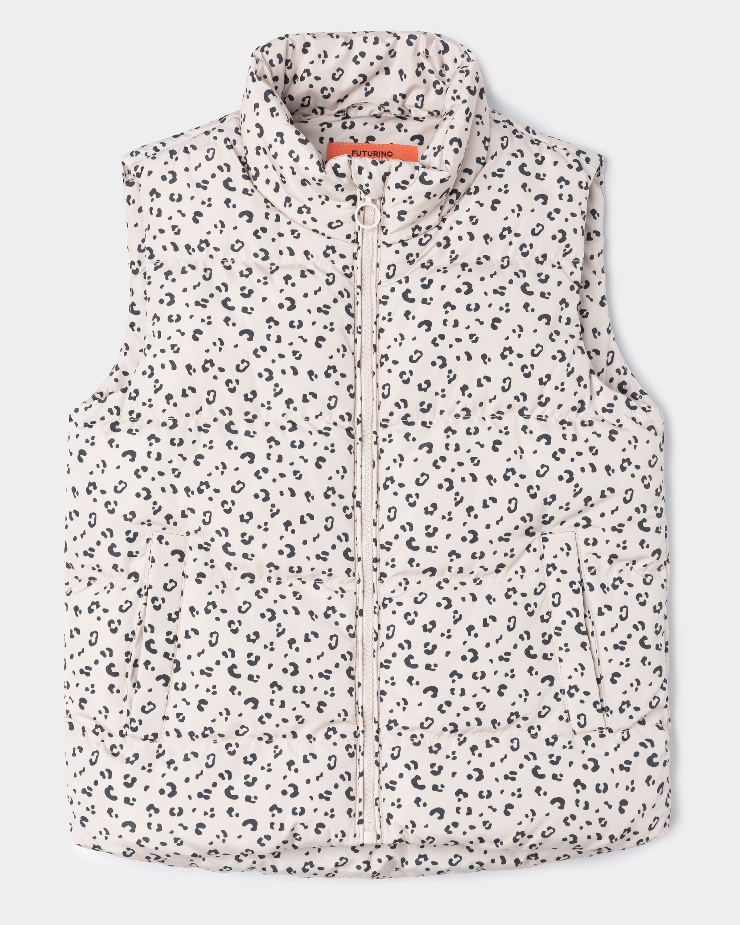 Изображение товара Жилет для девочки Futurino 116 стёганый леопардовый демисезонный бежевый
