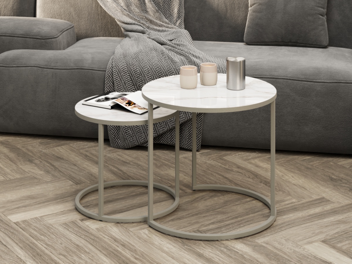 Стол журнальный SLINE Верона керамогранит 40/50 белый глянец/титан - фото 2