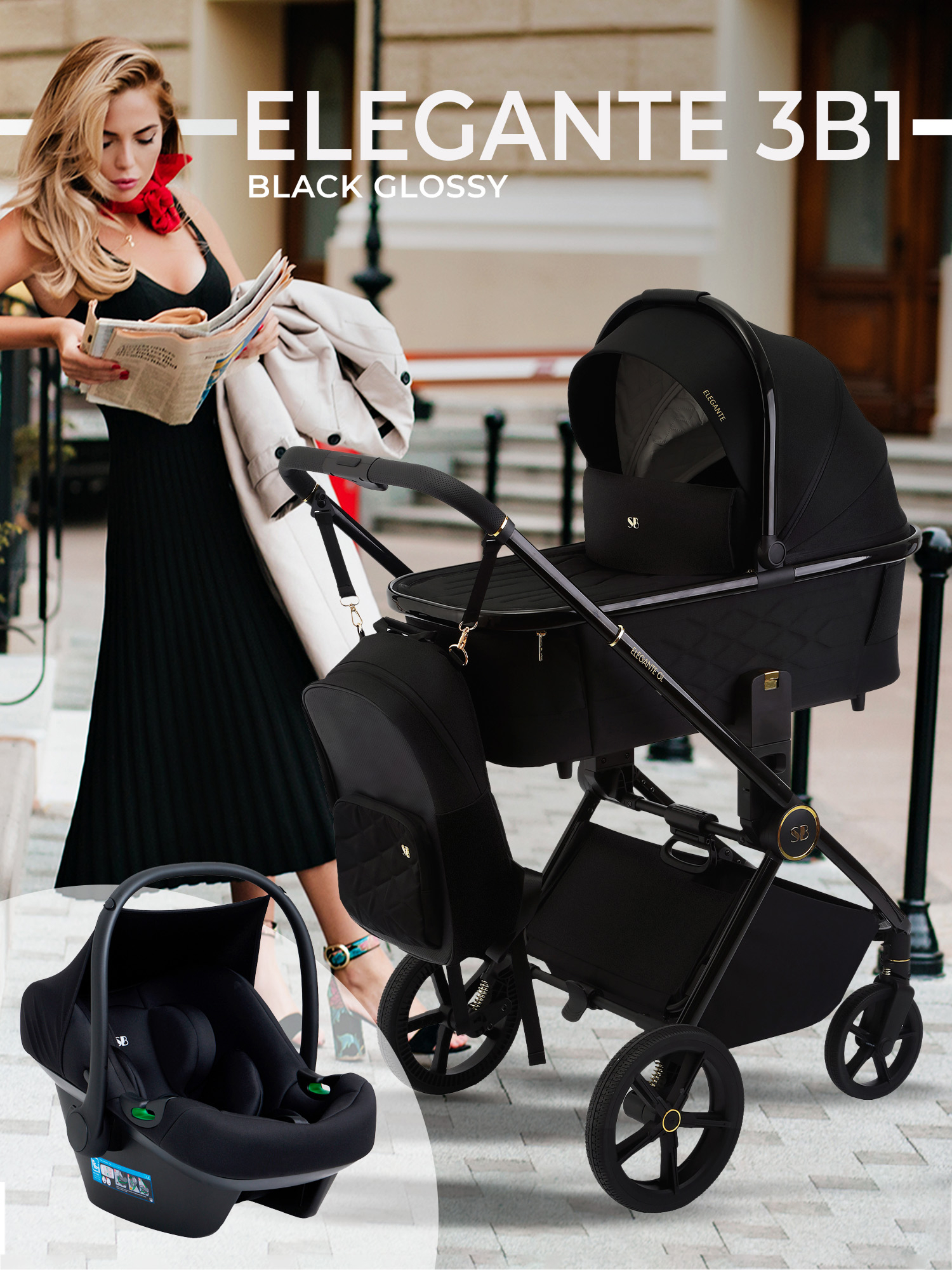 Коляска 3в1 Sweet Baby Elegante GL Black черный - фото 1