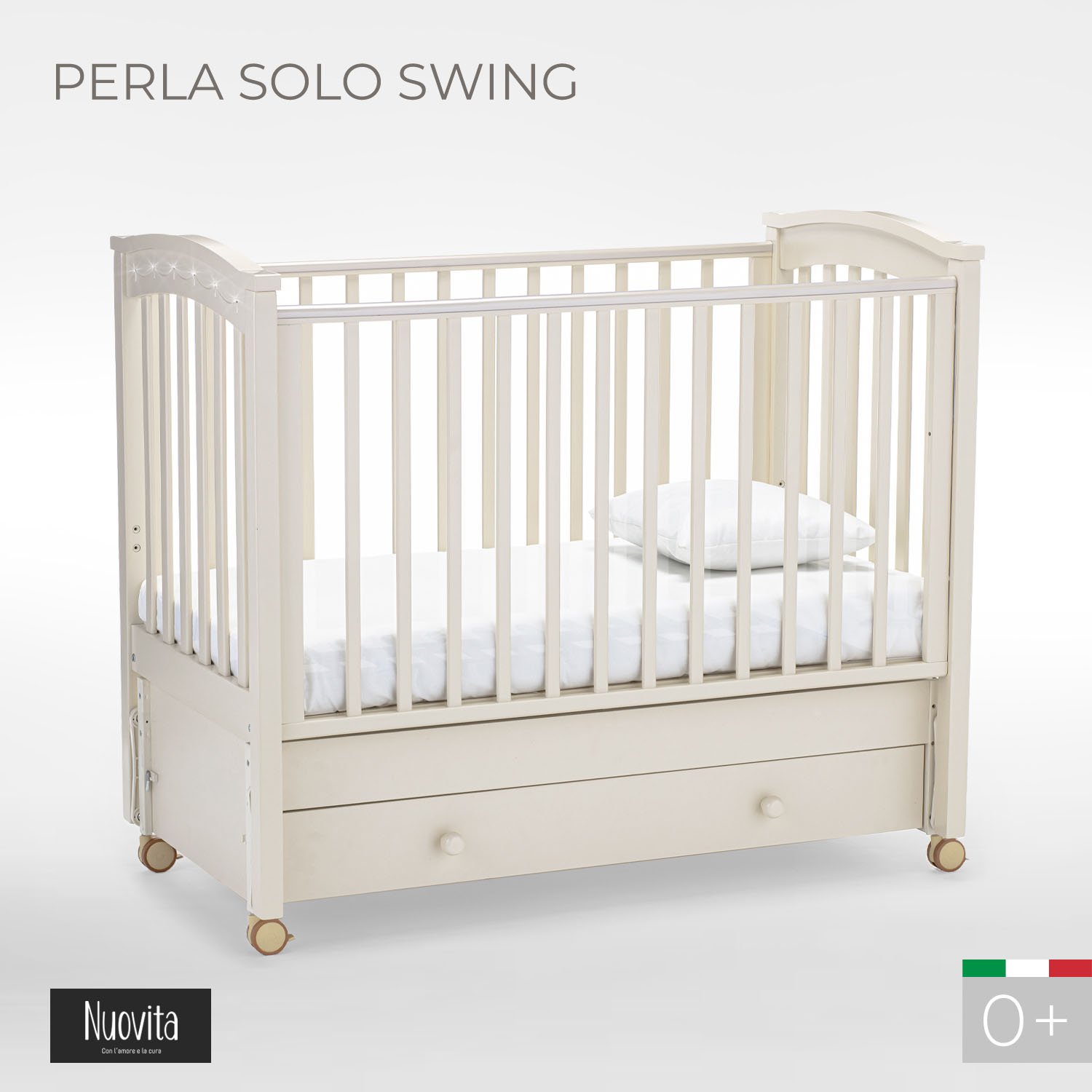 Детская кроватка Nuovita Perla solo swing, продольный маятник (слоновая кость) - фото 1