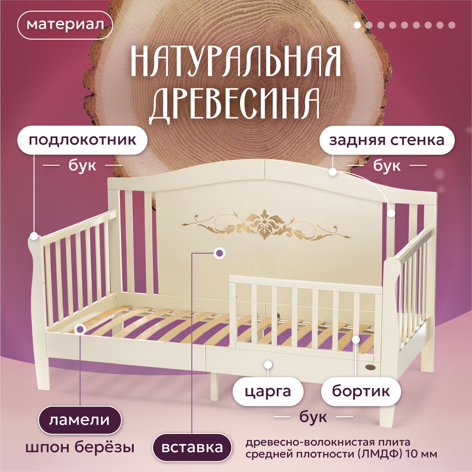 Кровать подростковая Nuovita Stanzione Verona Div Ornamento (ваниль) - фото 3