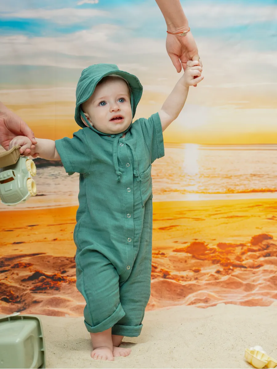 Песочник с панамкой Супер Пупс кос/мусл/хаки - фото 15