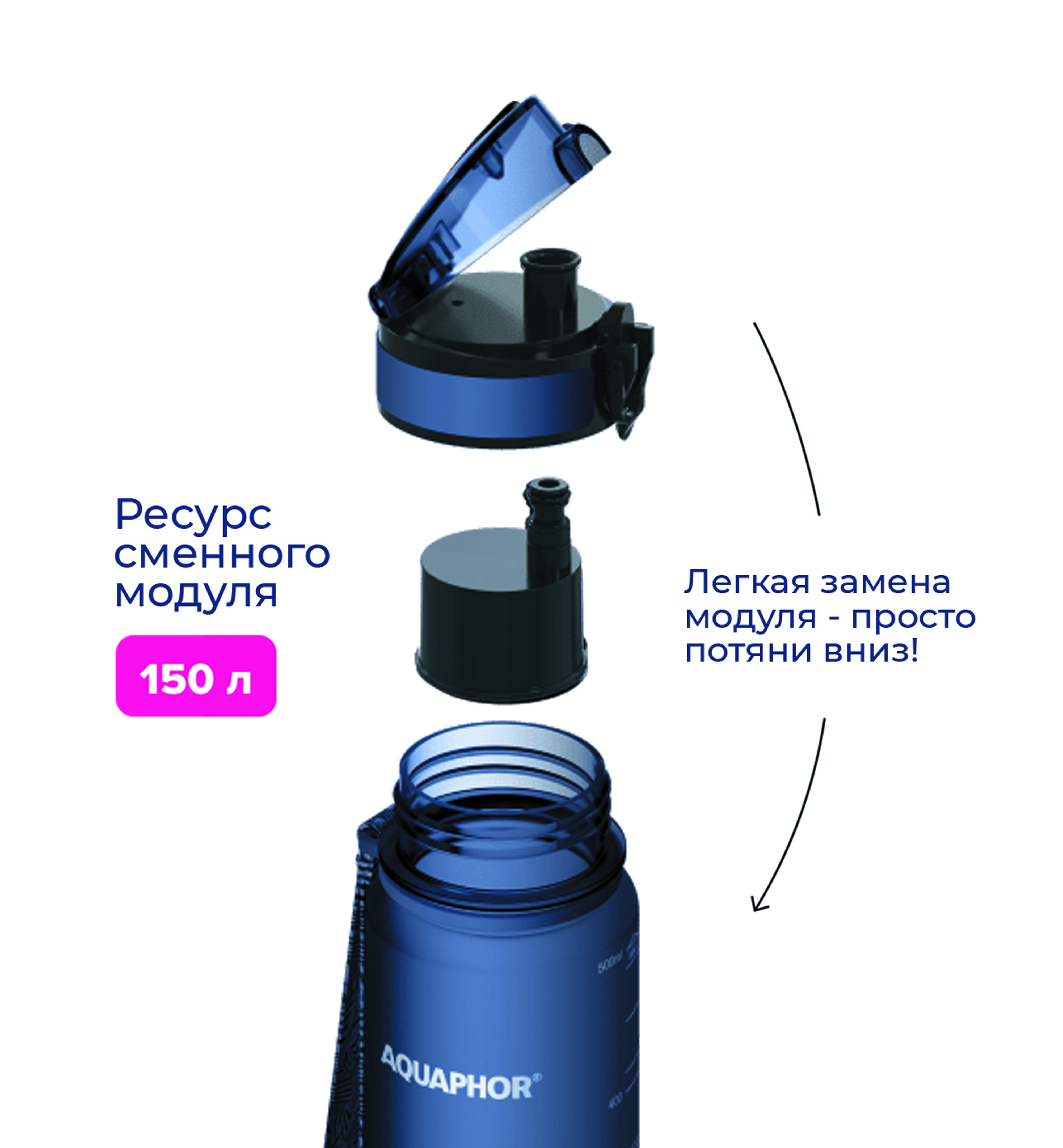 Бутылка-фильтр Аквафор 500 мл темно-синяя - фото 4