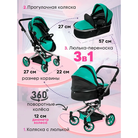 Коляска-люлька, прогулочная коляска, коляска-трансформер, коляска 3 в 1 для кукол MELOBO