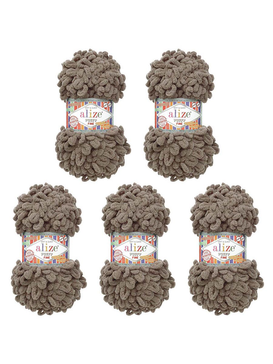 Пряжа для вязания Alize puffy fine 100 г 14.5 м микрополиэстер фантазийная мягкая 305 Кофе 5 мотков - фото 6
