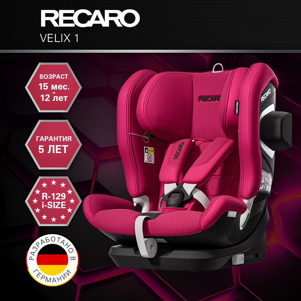 Автокресло Recaro Velix 1 Isofix 1/2/3 (9-36 кг) розовый - фото 1
