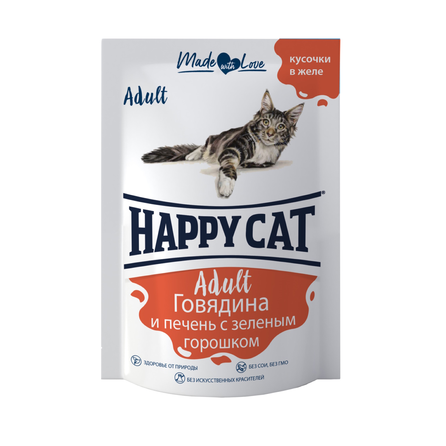 Корм для кошек Happy Cat 0.1кг говядина печень горох желе - фото 1