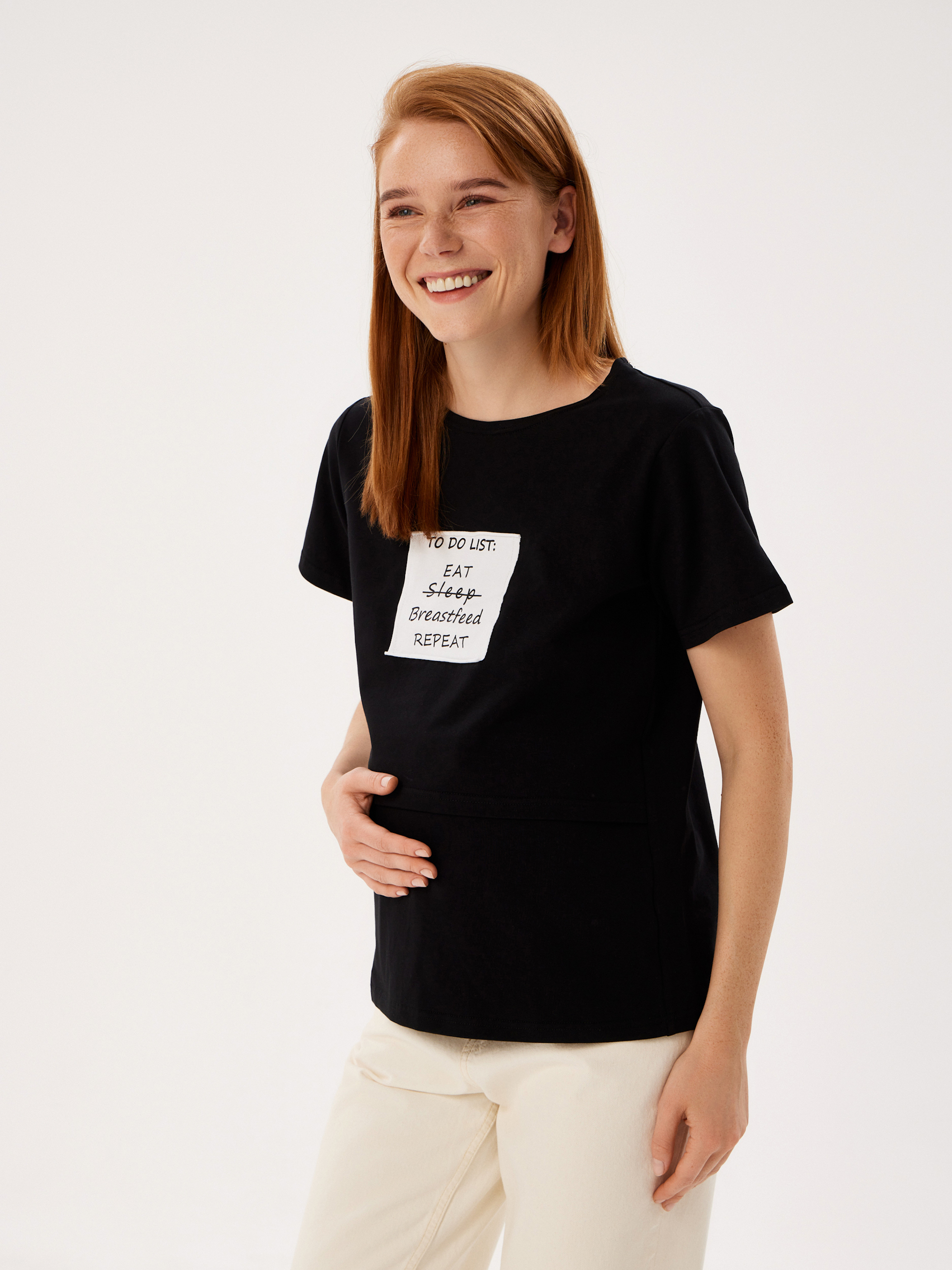 Футболка для кормящих Proud Mom ФТДЛ-0300/черный+белый - фото 1