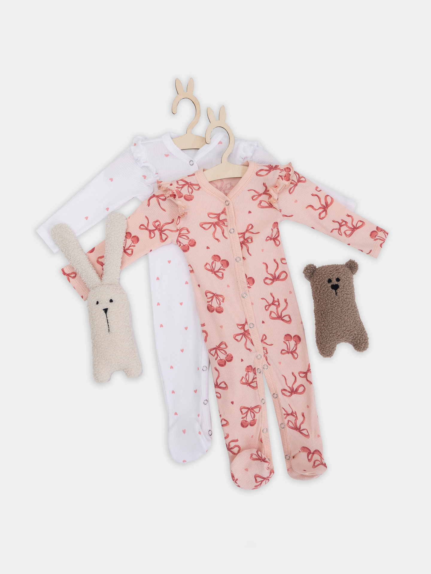 Комбинезон 2 шт Mark Formelle (Марк Формэль) 14007-2/сердечки на белоснежном +бантики на персике - фото 1