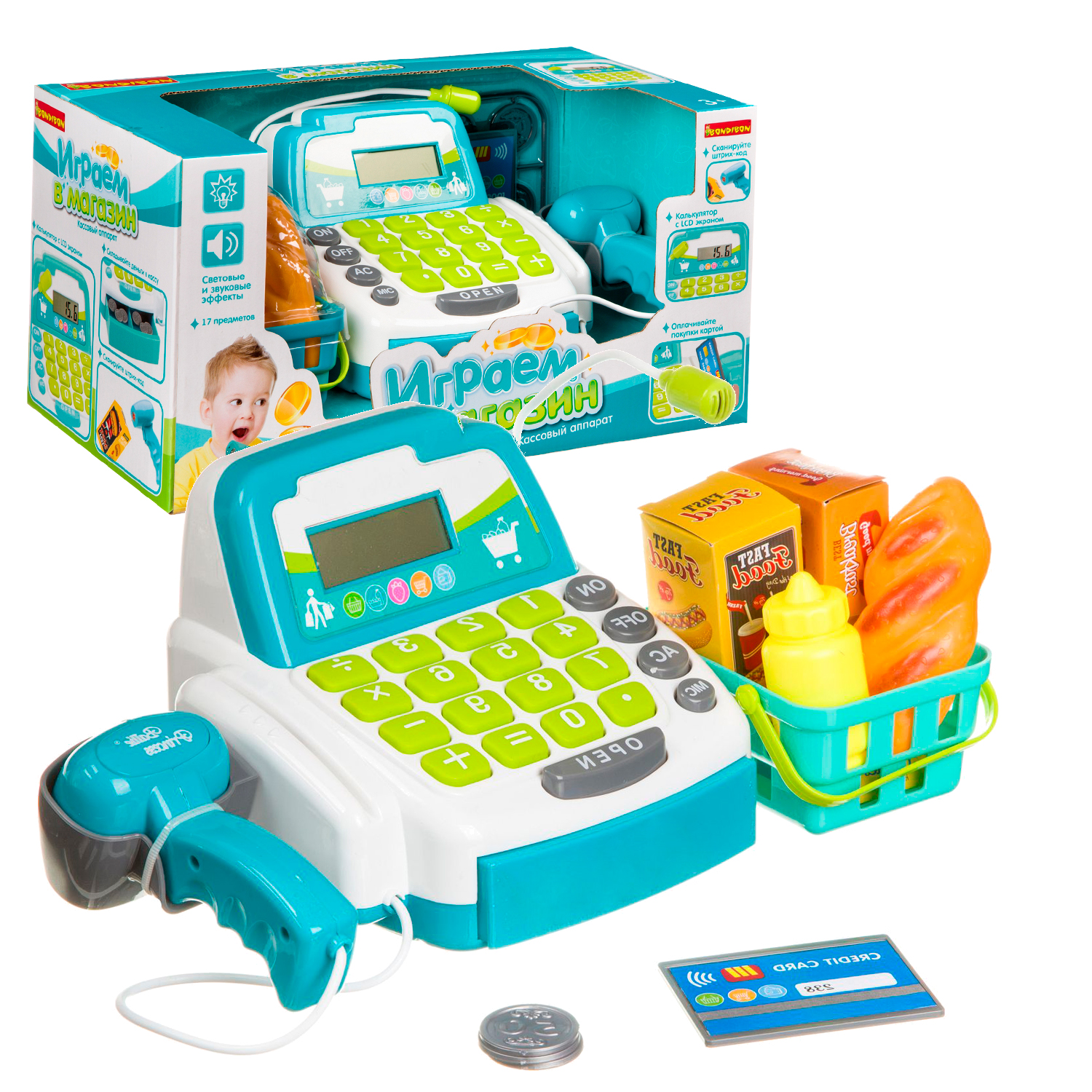 Игровой набор Bondibon продукты, тележки и корзинки, касса - фото 1