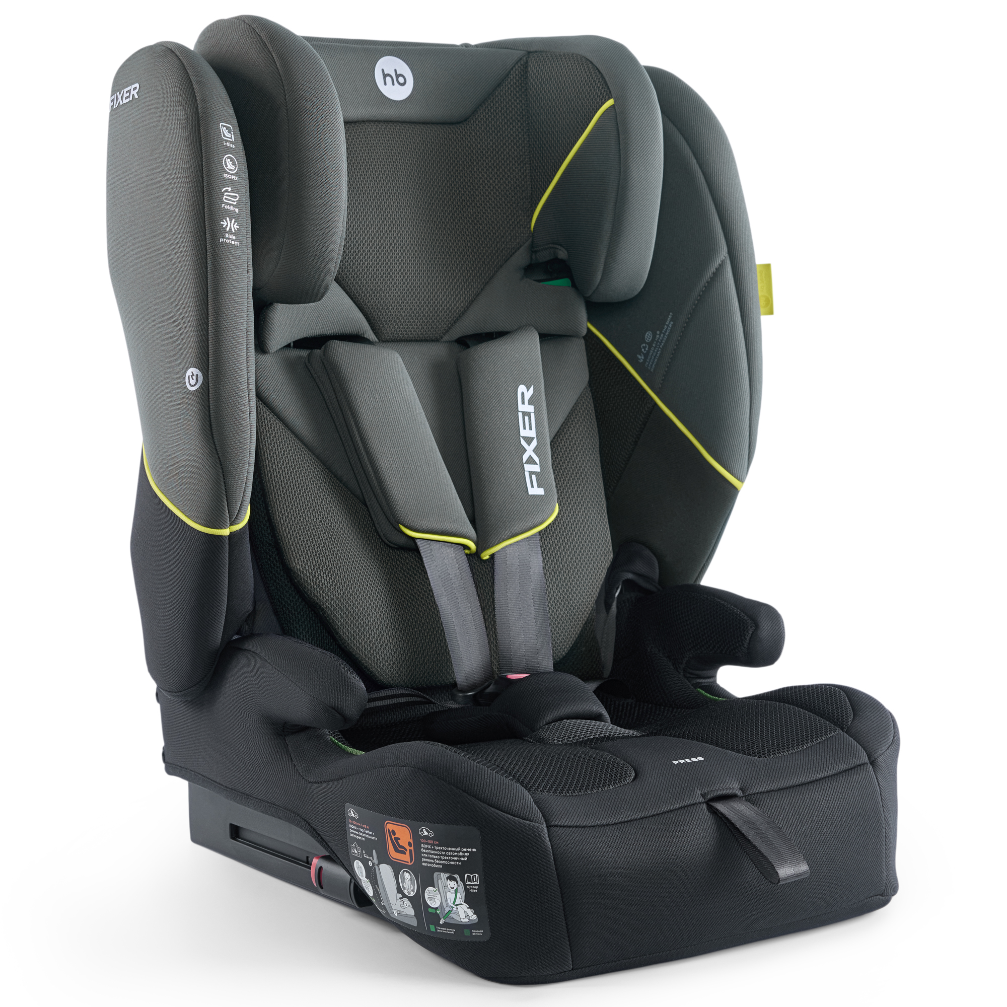 Автокресло Happy Baby Fixer Isofix 1/2/3 (9-36 кг) зеленый - фото 1