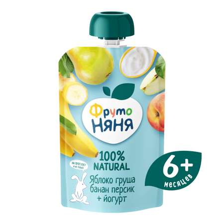 Пюре ФрутоНяня Яблоко-груша-банан-персик с йогуртом с 6 мес 90 г