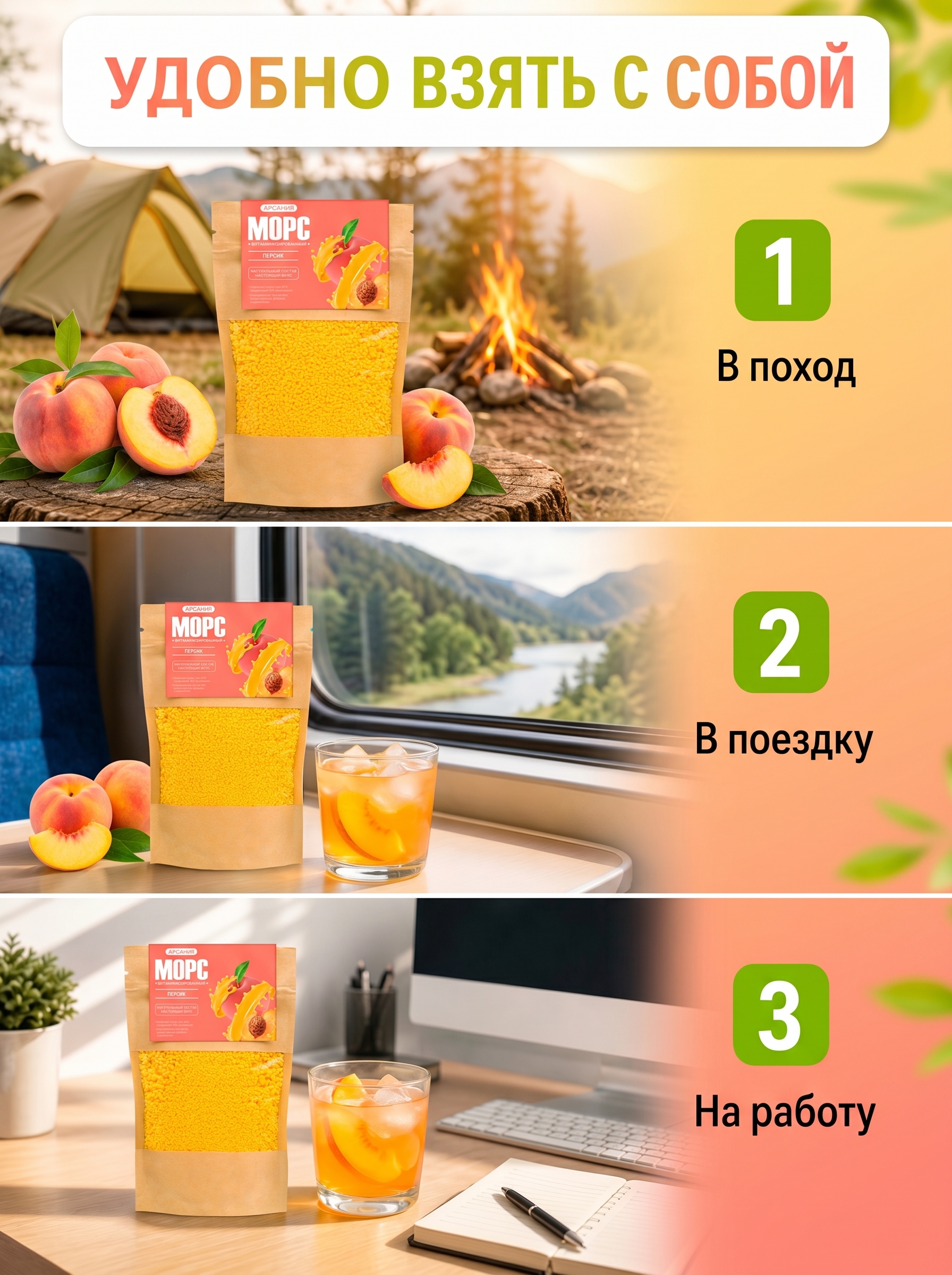 Морс Персик АРСАНИЯ быстрого приготовления 140 гр. - фото 3