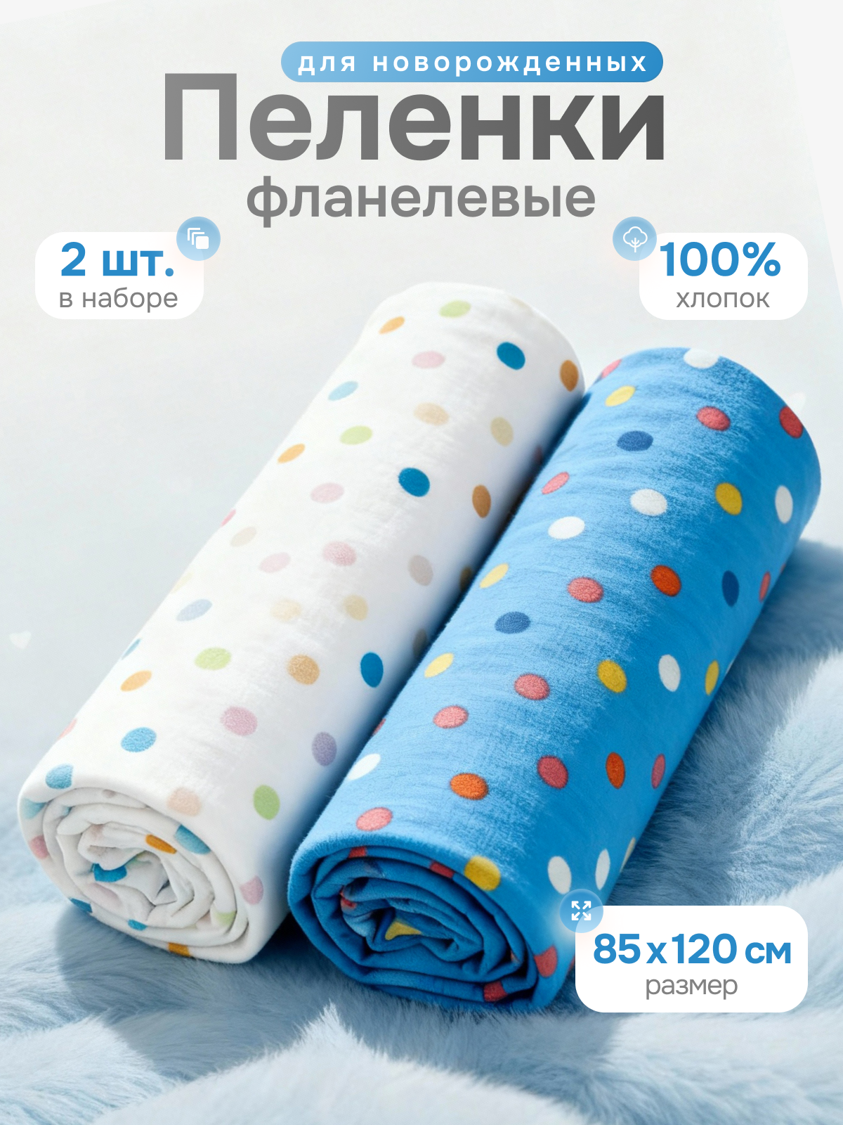 Пелёнка Чудо-Чадо Сыночку/Горох фланель 85х120 см 2 шт. - фото 1