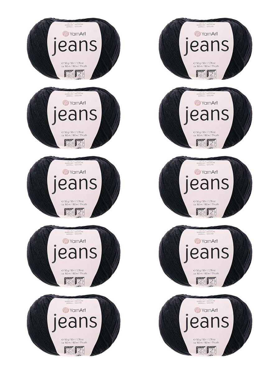 Пряжа YarnArt Jeans универсальная 50 г 160 м 53 черный, 10 мотков - фото 6