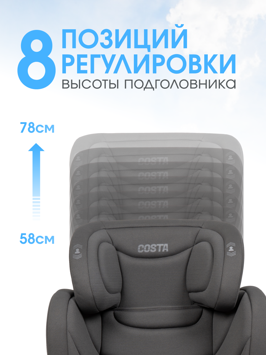 Автокресло Costa YB802A Isofix 2/3 (15-36 кг) серый - фото 3