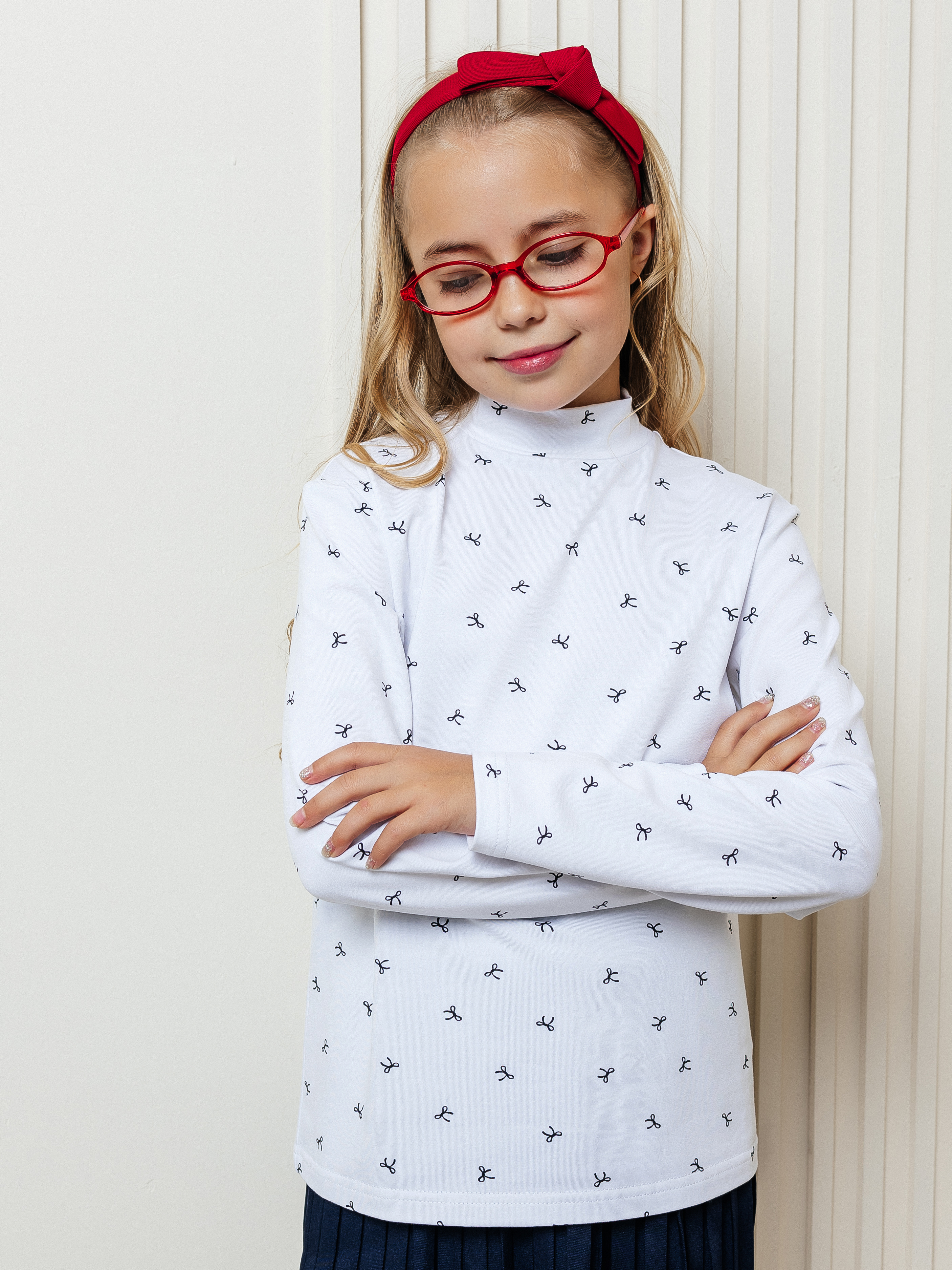 Лонгслив Селтекс Ю_ДК68 белый/бантик мини черный - фото 1