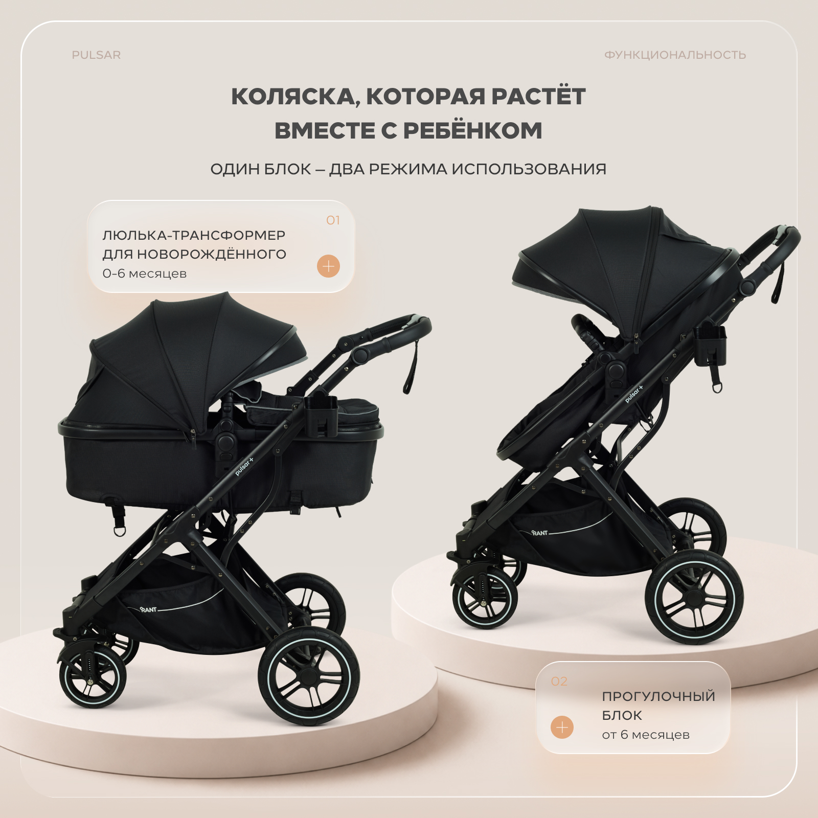 Коляска 2в1 Rant Basic Pulsar plus 2 в 1 черный - фото 2
