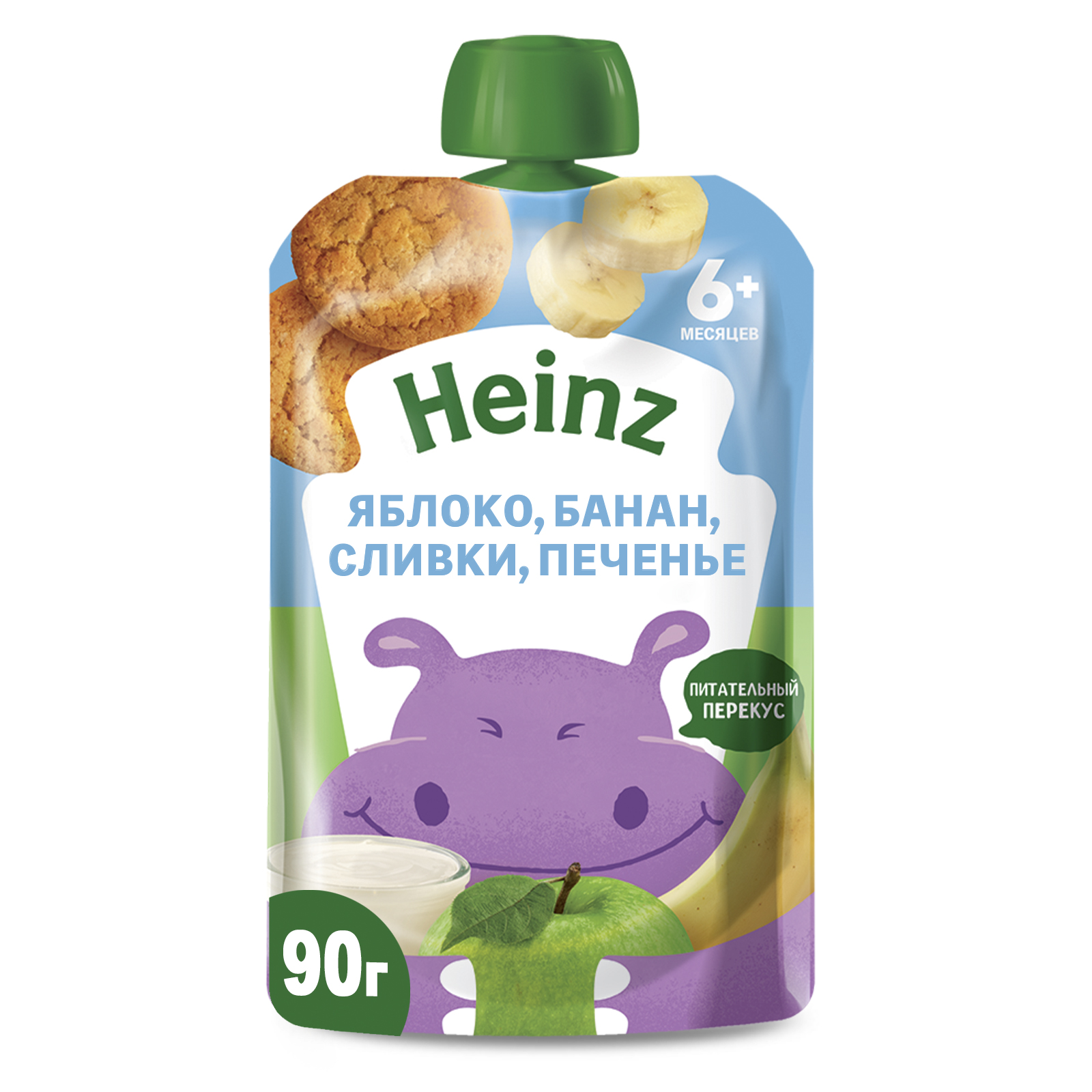 Пюре Heinz яблоко-банан-печенье-сливки 90г с 6месяцев - фото 1