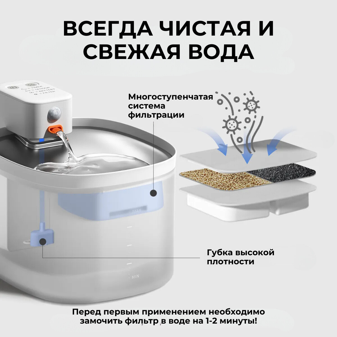 Автоматическая поилка-фонтан для кошек ZDK ZooWell Smart беспроводная, с сенсором 3 л - фото 5