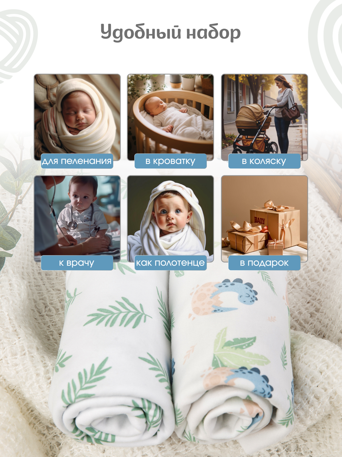 Пелёнка inlovery трикотаж 85х100 см 2 шт. - фото 7