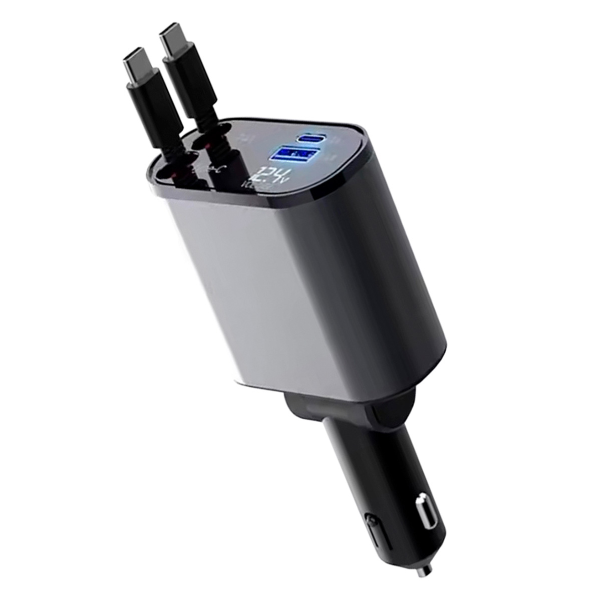 Автомобильное зарядное устройство SmartiNext с 2 встроенными кабелями usb type-c черный - фото 10